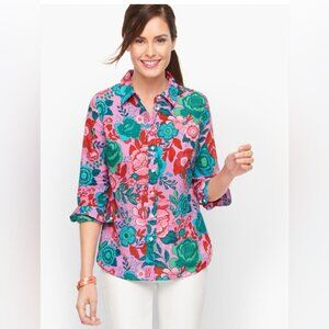 Women’s ‘Sketched Blooms’ Talbots Floral Cotton Collared Shirt Size M